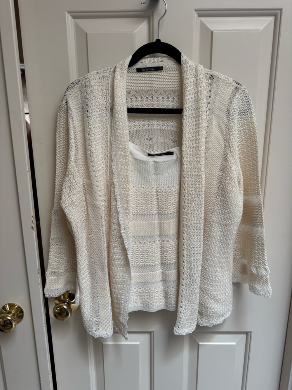 NIC+ZOE Cream Sweater Set Tank And Cardigan Silk Blend